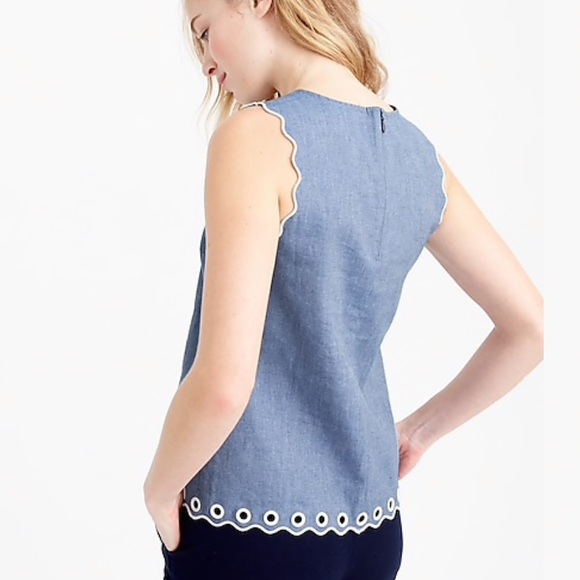 J.Crew Chambray Scalloped Top With Grommets Tall - Picture 3 of 8